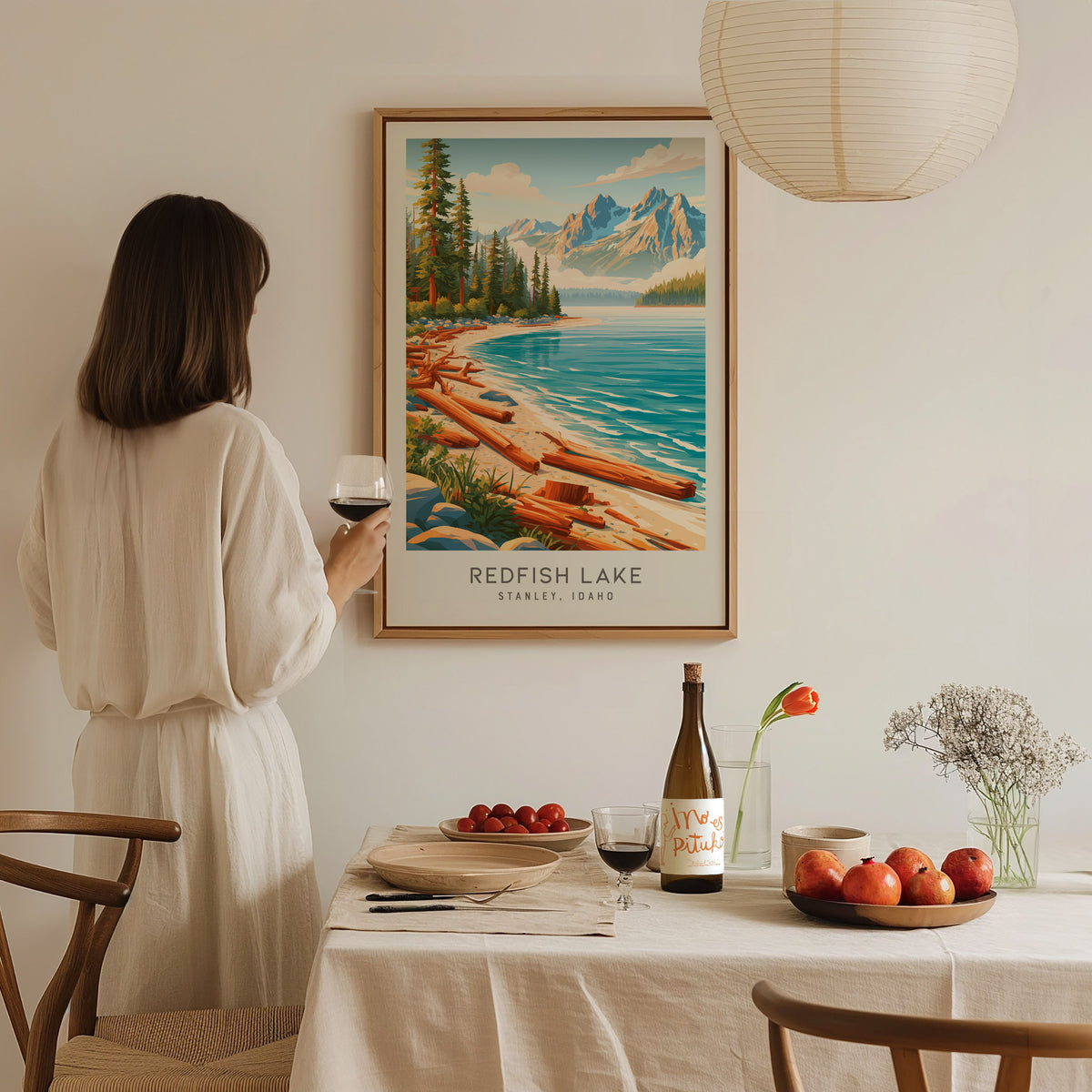 Redfish Lake Matte Border Poster | Stanley, Idaho Travel Wall Art — styled in a modern interior