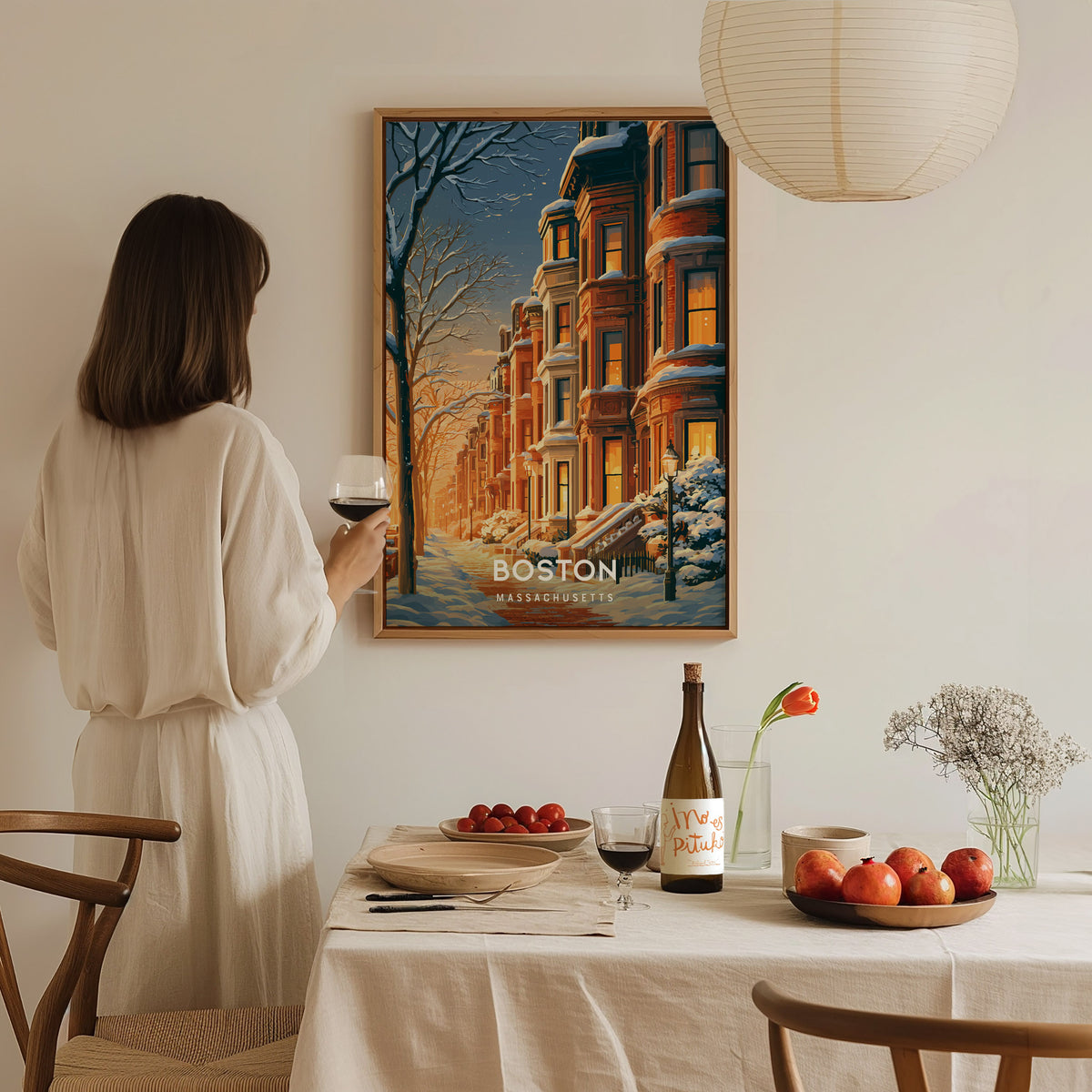 Boston, Massachusetts Poster | Harbor Skyline & Sailboats Wall Art — styled in a modern interior