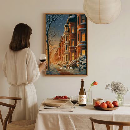 Boston, Massachusetts Poster | Harbor Skyline & Sailboats Wall Art — styled in a modern interior