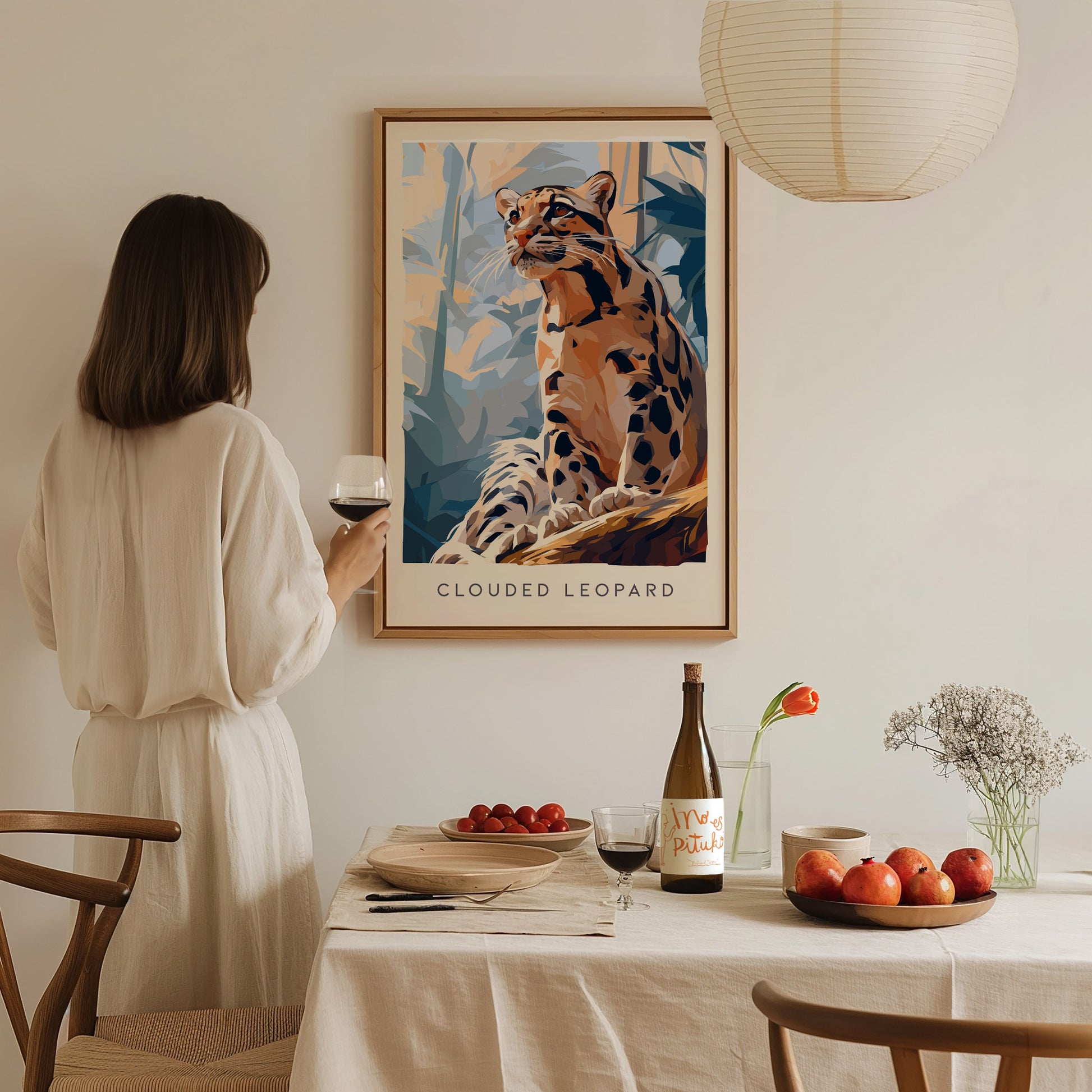 Clouded Leopard, Neofelis Nebulosa Poster | Exotic Wildlife Wall Art — styled in a modern interior