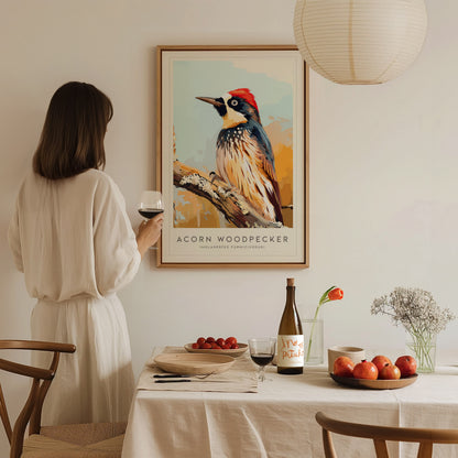 Acorn Woodpecker, Melanerpes formicivorus Poster | Bold Bird Wall Art Nature Print — styled in a modern interior