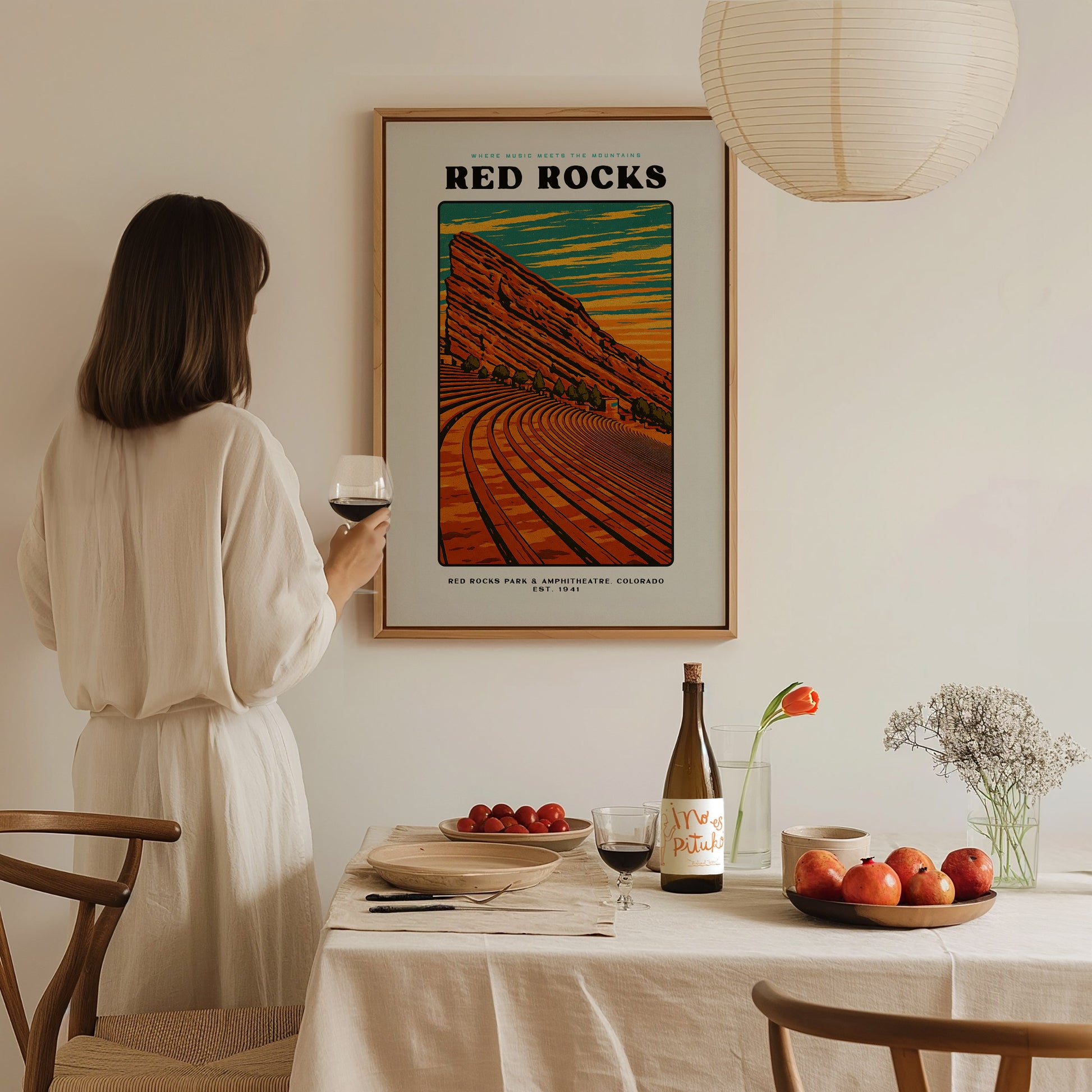 Red Rocks Amphitheatre Poster | Vintage Colorado Block Print Art