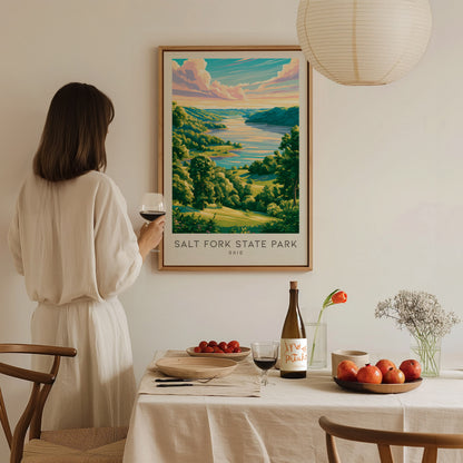 Salt Fork State Park Matte Border Poster | Ohio Destination Print Travel Wall Art — styled in a modern interior