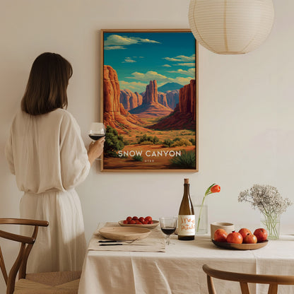 Snow Canyon, Utah Poster | Red Rock Desert Destination Print Wall Art — styled in a modern interior