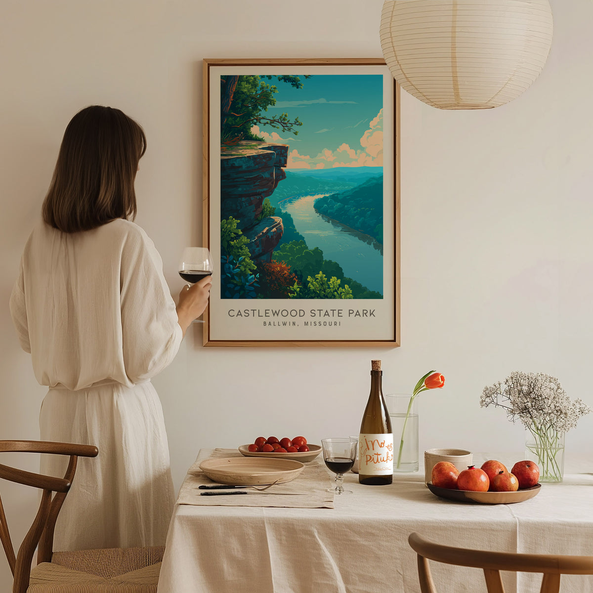 Castlewood State Park Matte Border Poster | Ballwin, Missouri Destination Print Travel Wall Art — styled in a modern interior