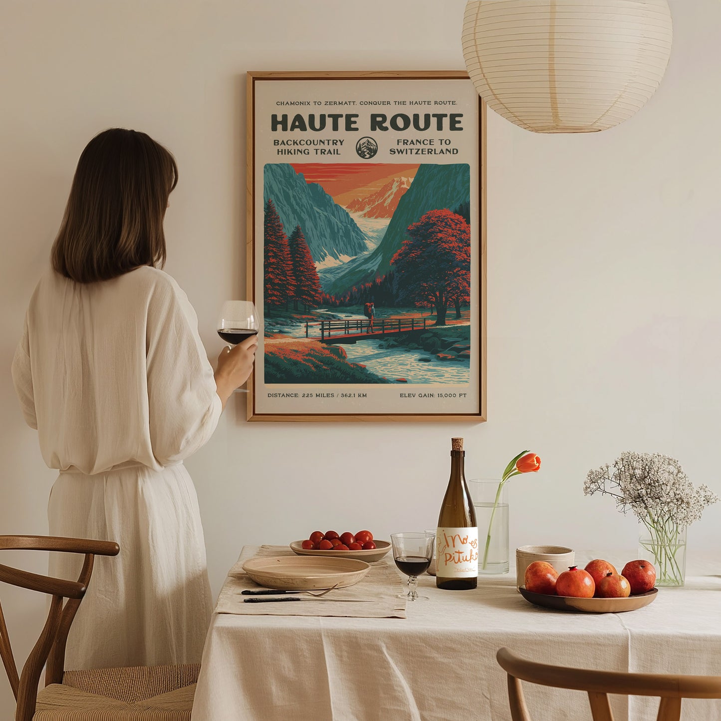 Haute Route, France to Switzerland Poster | Hiker Gift | Alpine Backcountry Trail Wall Art — styled in a modern interior