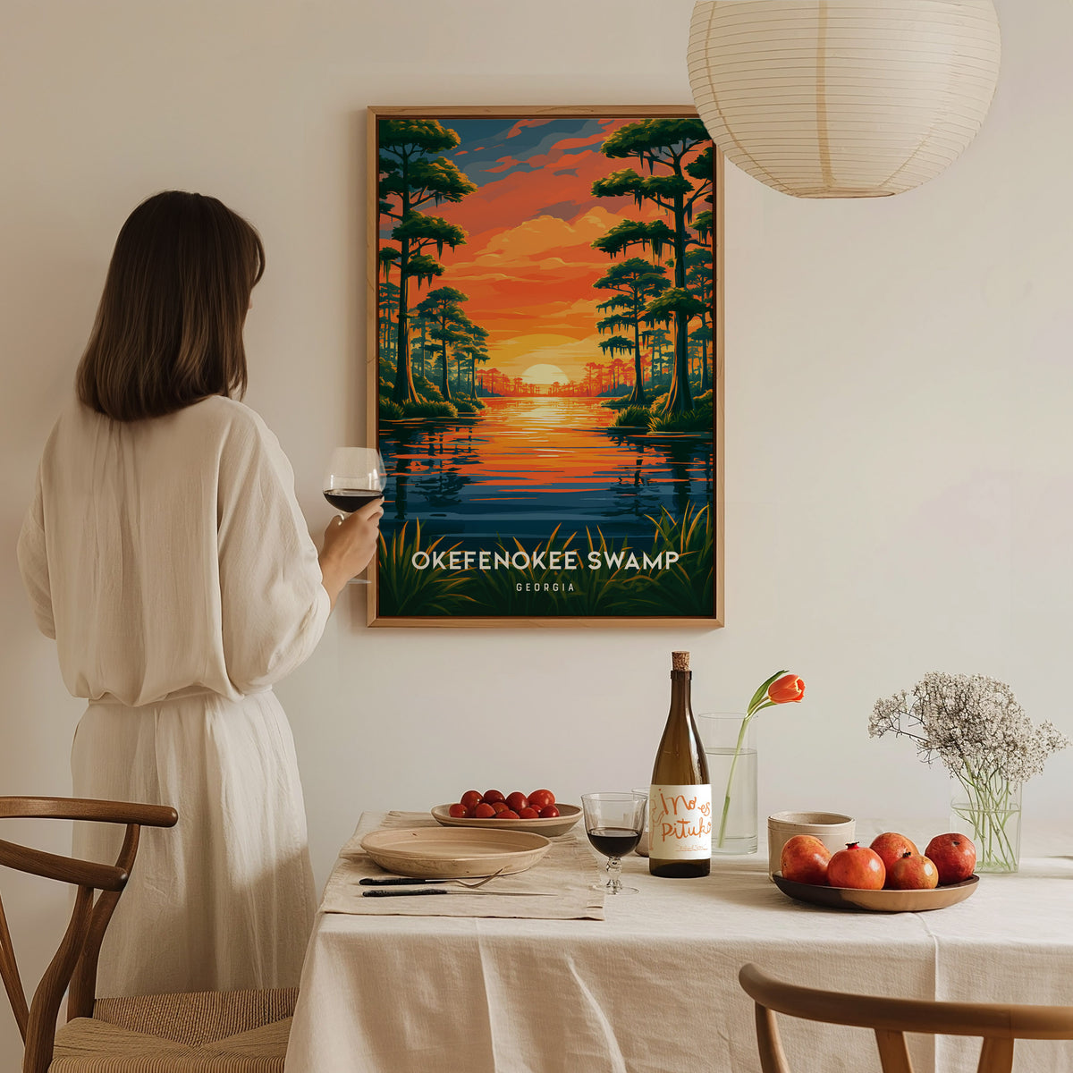 Okefenokee Swamp, Georgia Poster | Coastal Beach Decor Wetland Wildlife Wall Art — styled in a modern interior