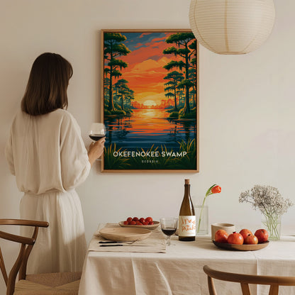 Okefenokee Swamp, Georgia Poster | Coastal Beach Decor Wetland Wildlife Wall Art — styled in a modern interior