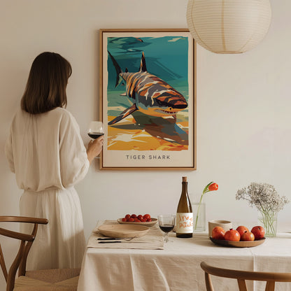Tiger Shark, Galeocerdo cuvier Poster | Oceanic Predator Wildlife Wall Art — styled in a modern interior
