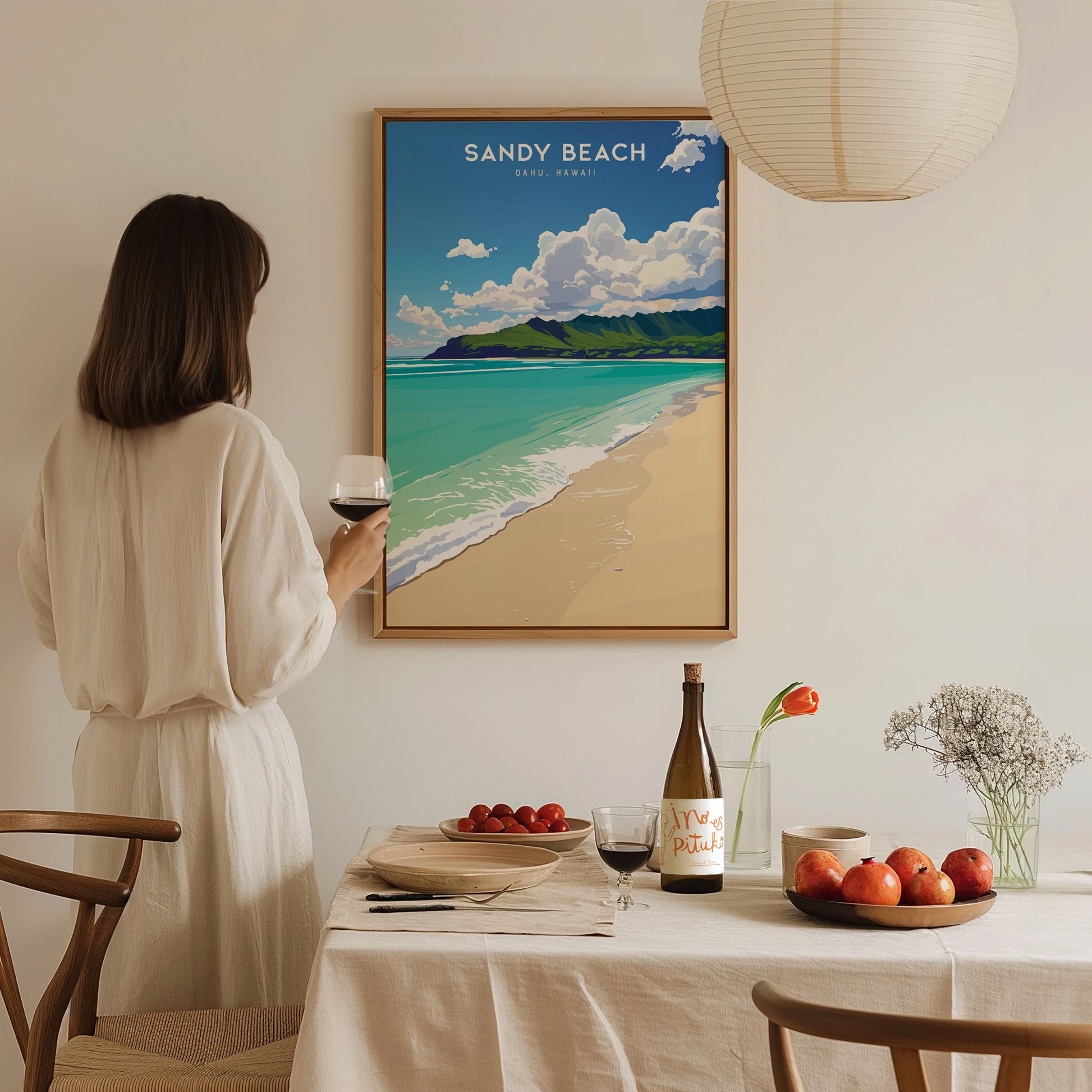 Sandy Beach Oahu Poster | Hawaii Tropical Beach Art | South Shore Print