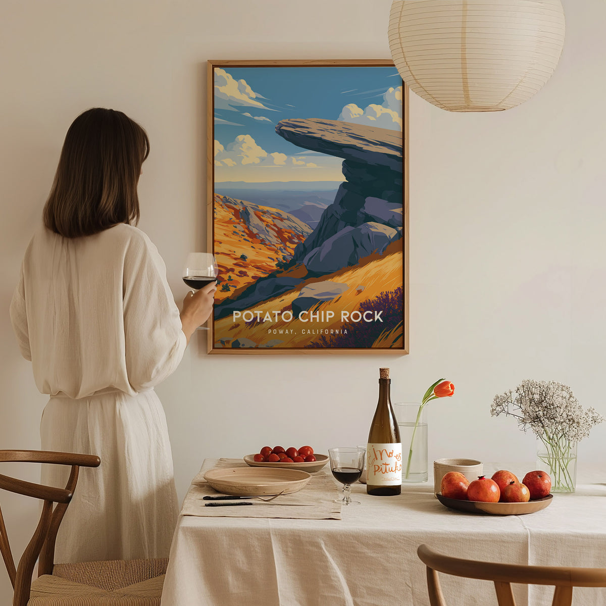 Potato Chip Rock, California Poster | Iconic Balanced Boulder Trail Wall Art — styled in a modern interior