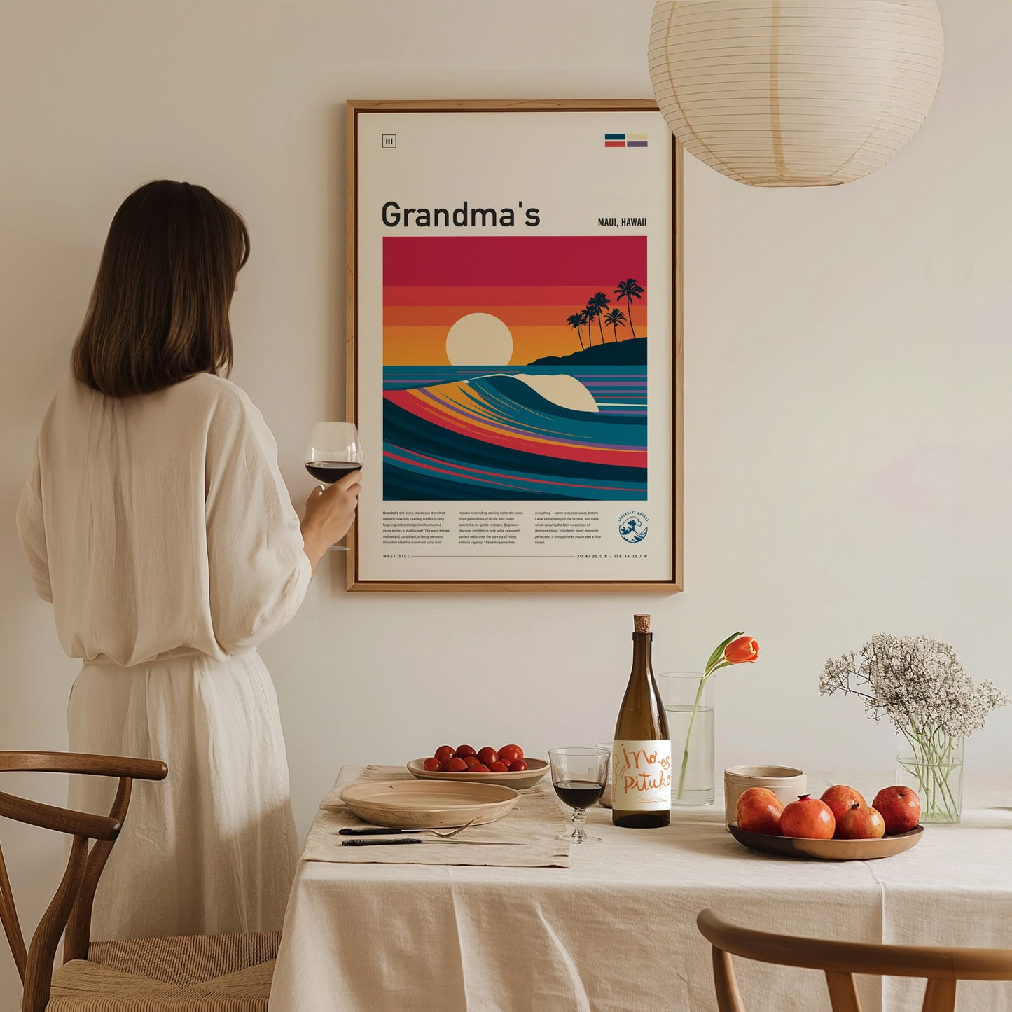 Grandma's, Maui, Hawaii Poster | Tropical Surf Wall Art — styled in a modern interior