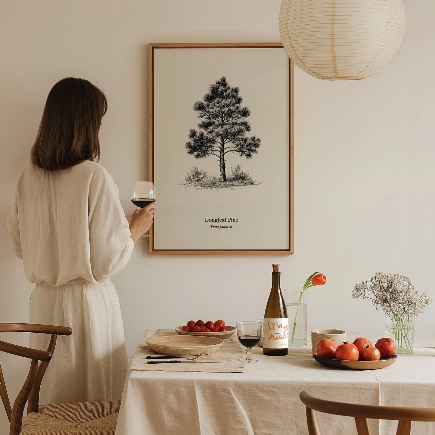 Longleaf Pine Poster | Pinus palustris Pen and Ink Print | Vintage Botanical Illustration Wall Art — styled in a modern inter