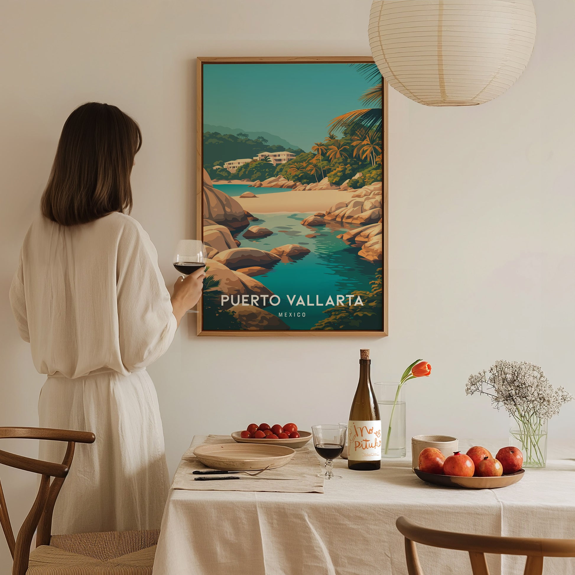 Puerto Vallarta, Mexico Poster | Tropical Coast & Cathedral Wall Art — styled in a modern interior