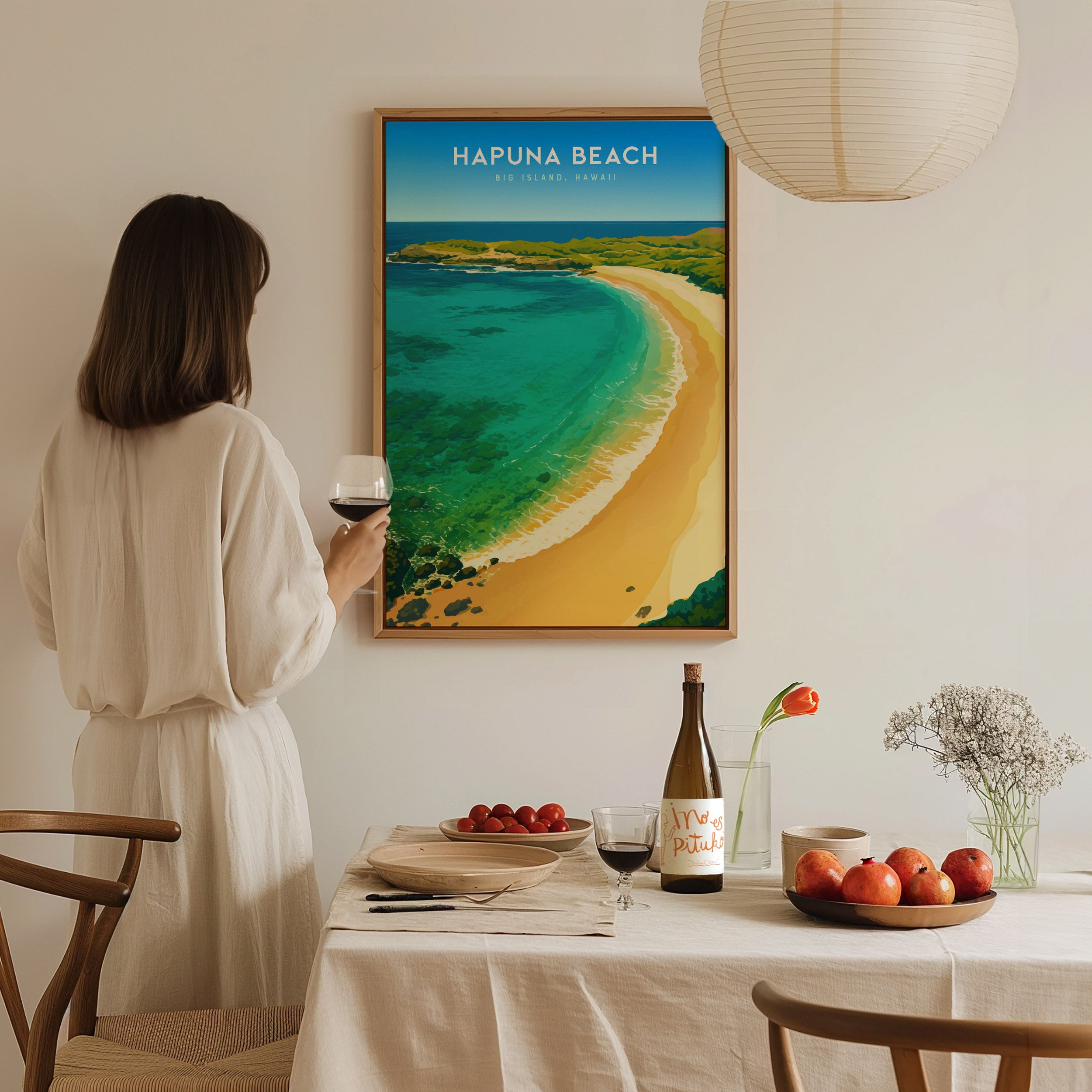 Hapuna Beach Poster | Big Island Hawaii Tropical Wall Art | Swell