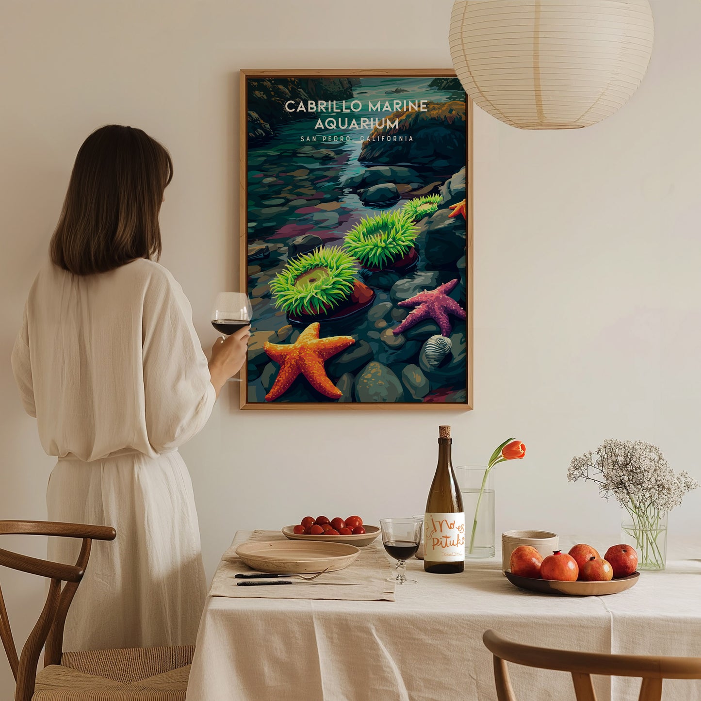 Cabrillo Marine Aquarium, California Poster | Ocean Discovery & Tide Pool Wall Art — styled in a modern interior