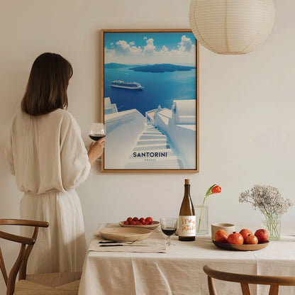 Santorini Greece Poster | Oia Ammoudi Bay Art | Greek Islands Wall Art
