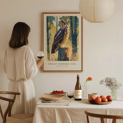 Great Horned Owl Moon Framed Poster | Hoot Owl Bird Lover Nature Modern Wall Art | Bird Of Prey Audubon Print Decor