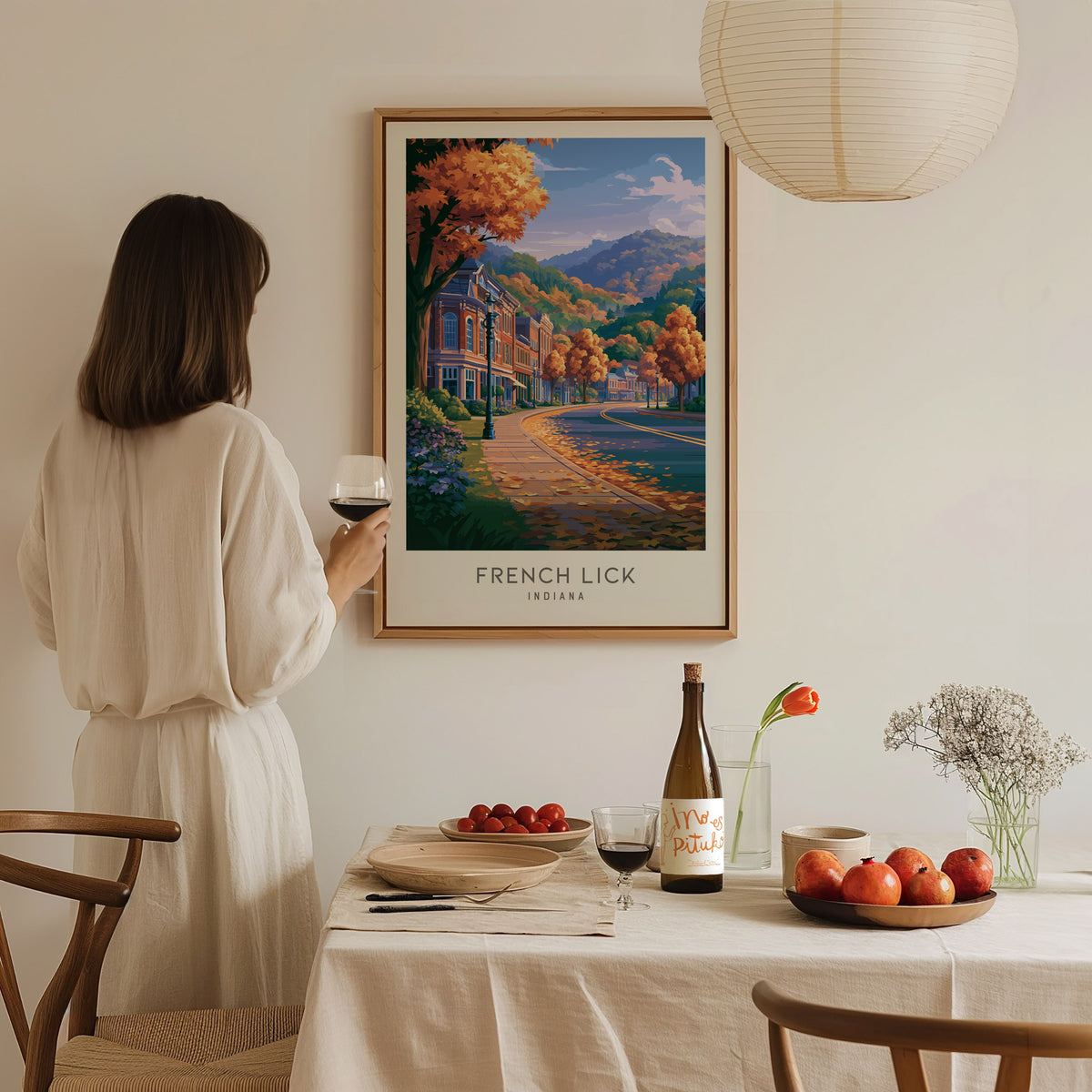 French Lick Matte Border Poster | Indiana Destination Print Travel Wall Art — styled in a modern interior