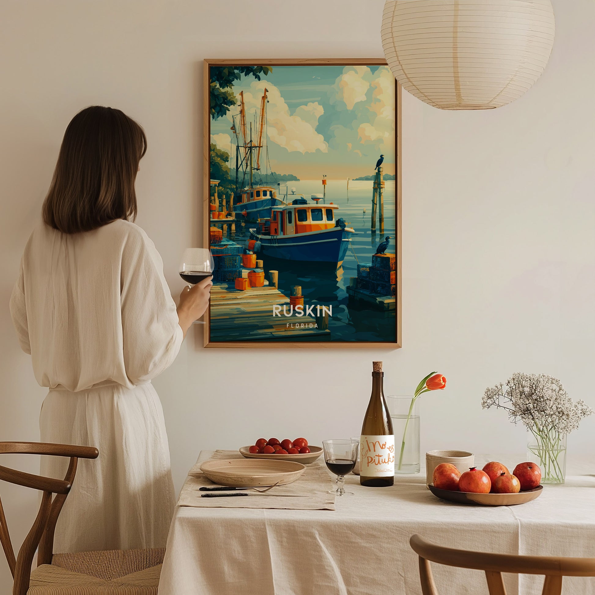 Ruskin, Florida Poster | Waterfront Sunsets & Mangrove Charm Wall Art — styled in a modern interior
