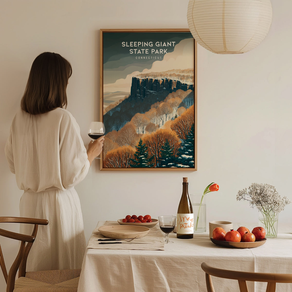 Sleeping Giant State Park, Connecticut Poster | Traprock Ridge Trail Destination Print Wall Art — styled in a modern interior