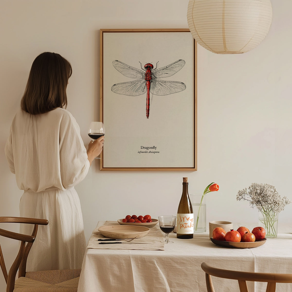 Dragonfly Poster | Vintage Anisoptera Zoological Illustration Wall Art — styled in a modern interior