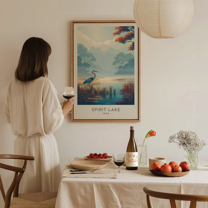 Spirit Lake Matte Border Poster | Iowa Travel Wall Art — styled in a modern interior