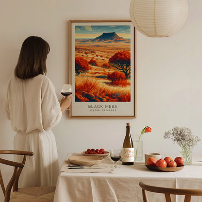 Black Mesa Matte Border Poster | Kenton, Oklahoma Destination Print Travel Wall Art — styled in a modern interior