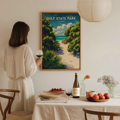 Gulf State Park, Alabama Poster | Beach House Decor Destination Print Wall Art — styled in a modern interior
