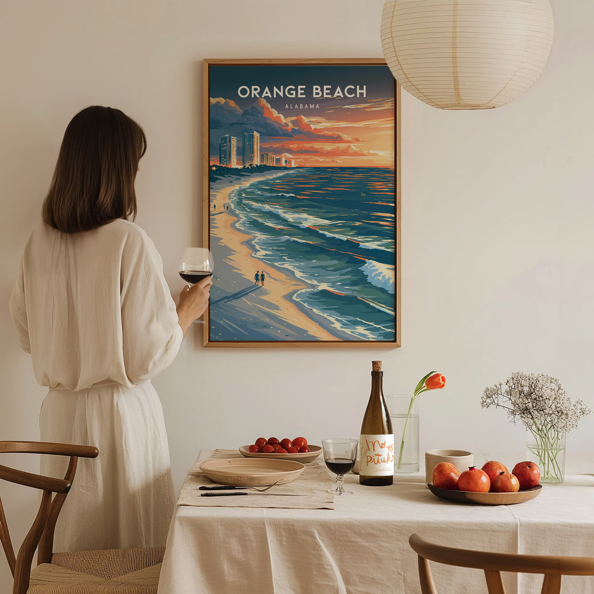 Orange Beach, Alabama Poster | Sugar-White Sands & Sunset Wall Art — styled in a modern interior