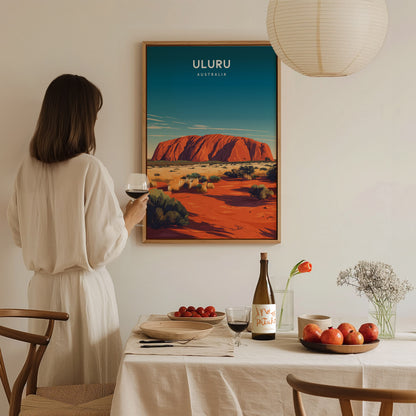 Uluru, Australia Poster | Sacred Red Rock Desert Destination Print Wall Art — styled in a modern interior