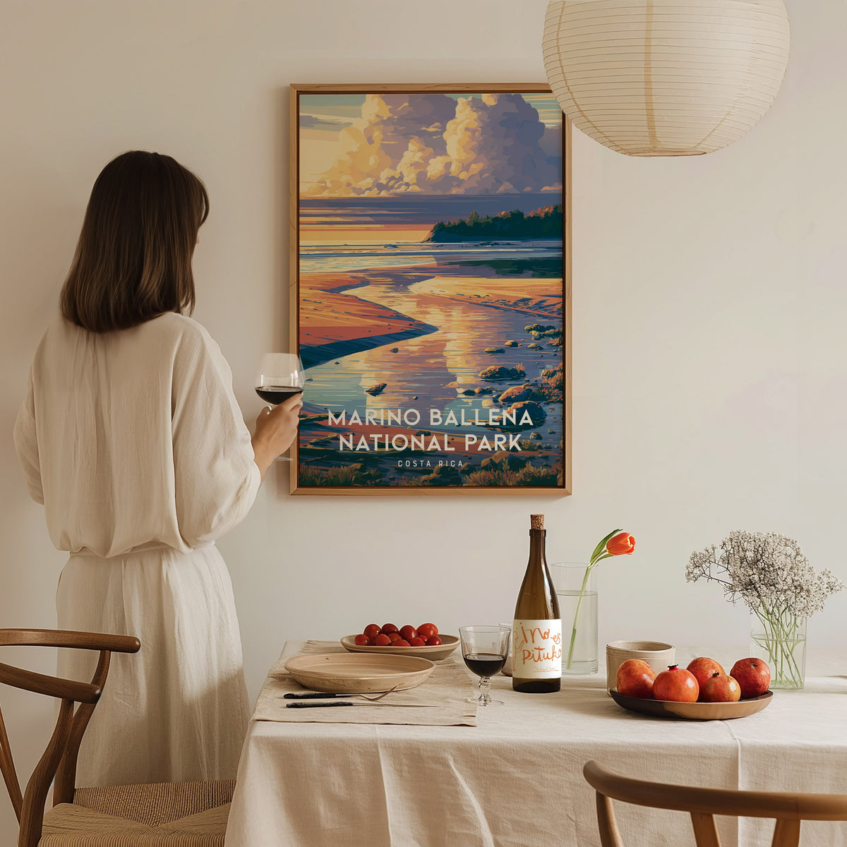 Marino Ballena National Park, Costa Rica Poster | Whale Tail Beach Tropical Wall Art — styled in a modern interior