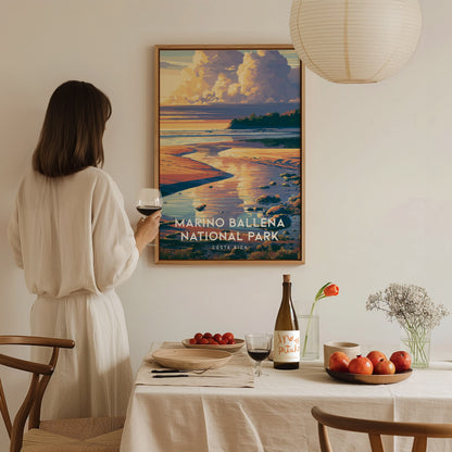 Marino Ballena National Park, Costa Rica Poster | Whale Tail Beach Tropical Wall Art — styled in a modern interior