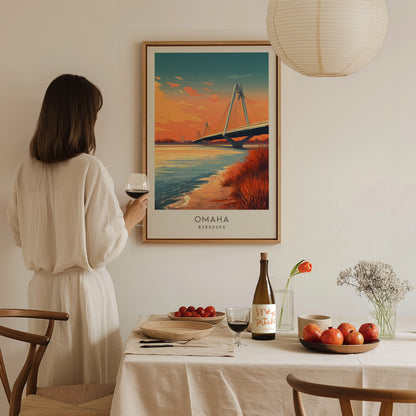 Omaha Matte Border Poster | Nebraska Travel Wall Art — styled in a modern interior