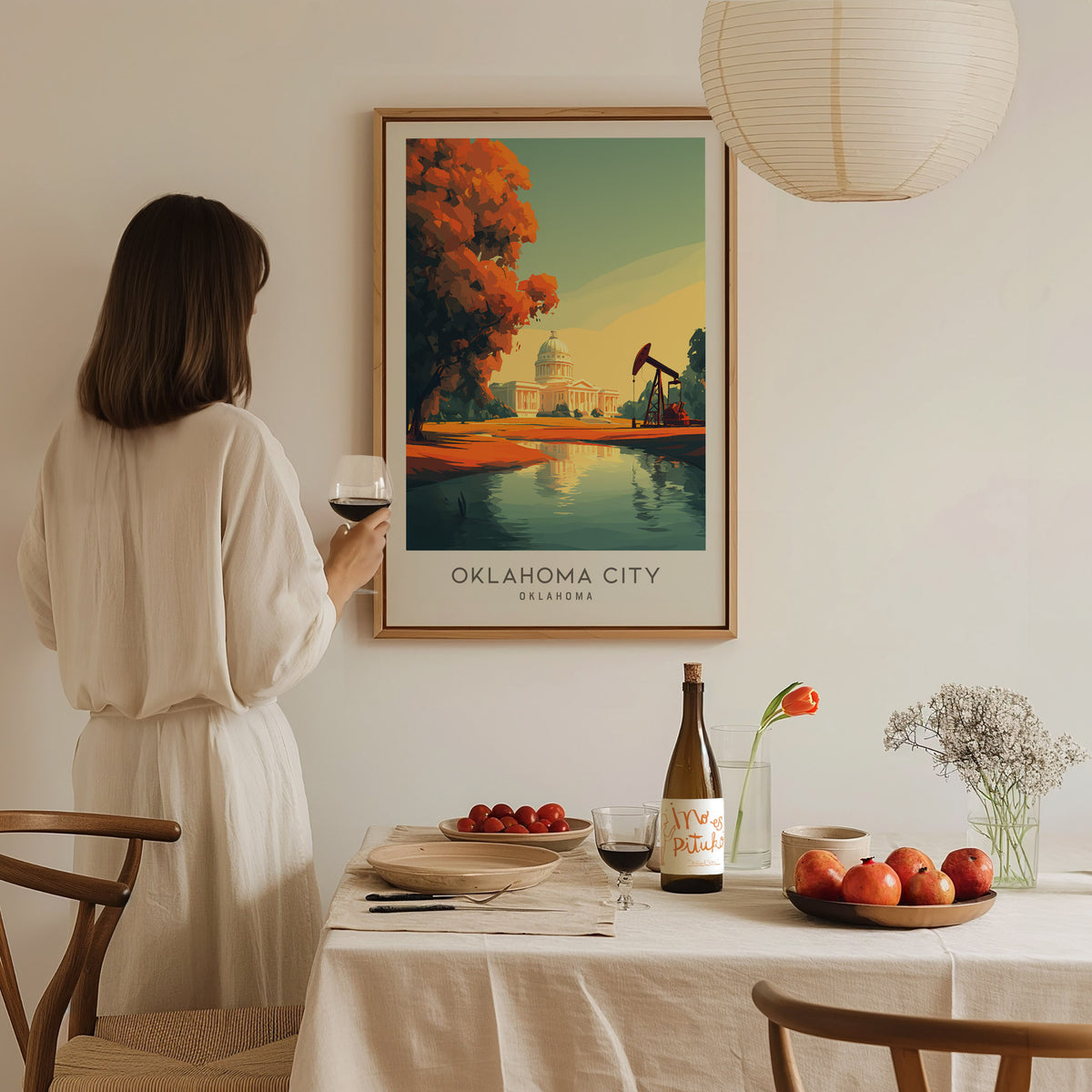 Oklahoma City Matte Border Poster | Oklahoma Destination Print Travel Wall Art — styled in a modern interior