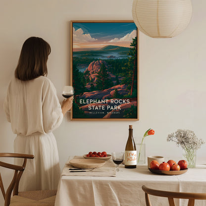 Elephant Rocks State Park, Belleview, Missouri Poster | Ancient Granite Boulders Travel Wall Art — styled in a modern interio