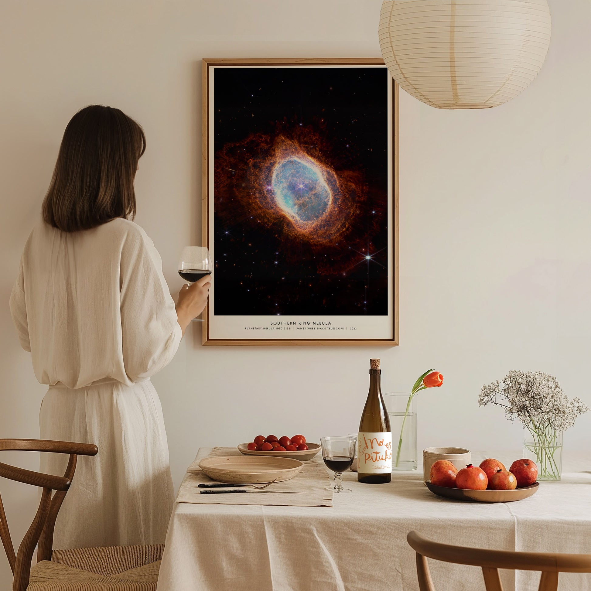 Southern Ring Nebula NGC 3132 print in a floating frame canvas displayed on a clean white wall