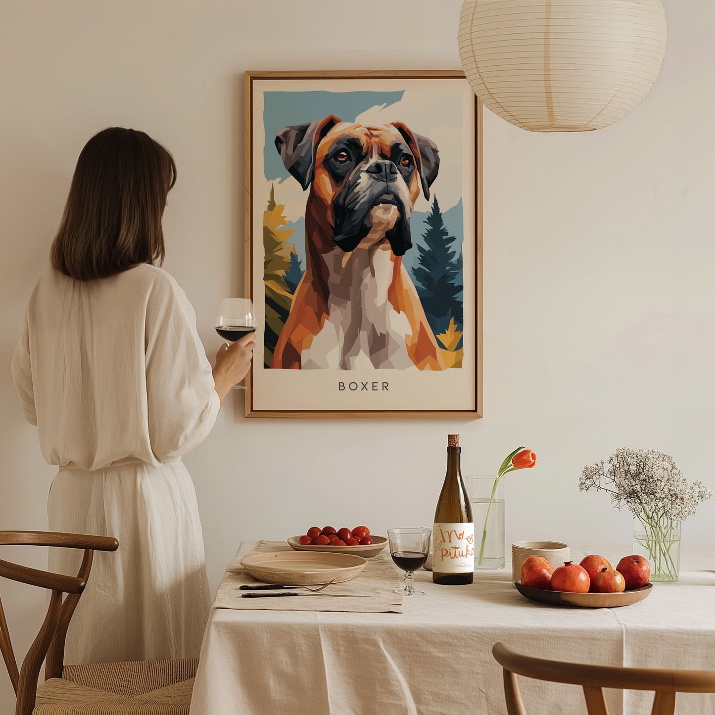Boxer Poster | Loyal & Noble Canine Portrait Wall Art — styled in a modern interior