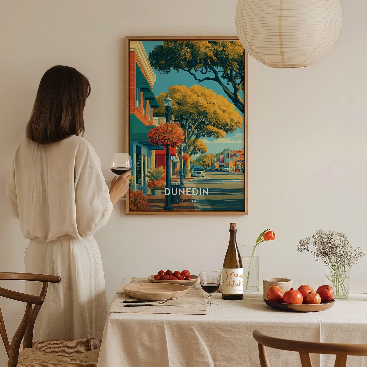 Dunedin, Florida Poster | Honeymoon Island Sunset Coastal Wall Art — styled in a modern interior