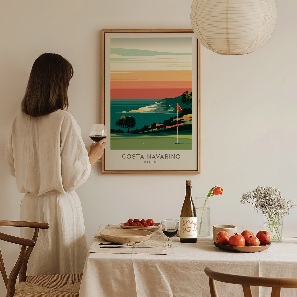 Costa Navarino Matte Border Poster | Greece Golf Course Print & Country Club Decor — styled in a modern interior