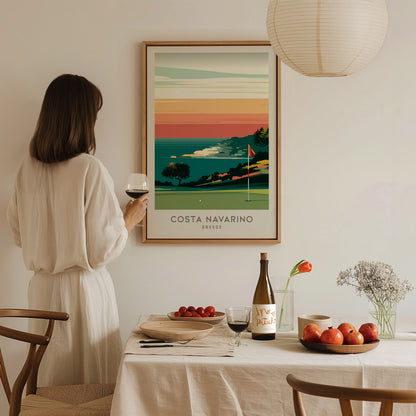 Costa Navarino Matte Border Poster | Greece Golf Course Print & Country Club Decor — styled in a modern interior
