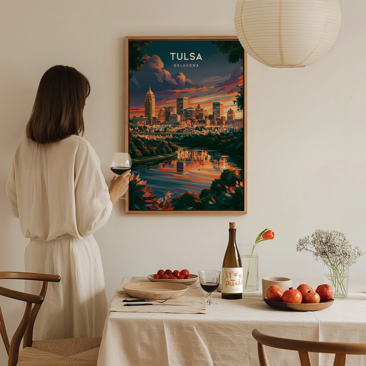 Tulsa, Oklahoma Poster | Route 66 Art Deco Skyline Wall Art — styled in a modern interior