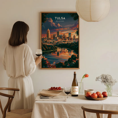 Tulsa, Oklahoma Poster | Route 66 Art Deco Skyline Wall Art — styled in a modern interior