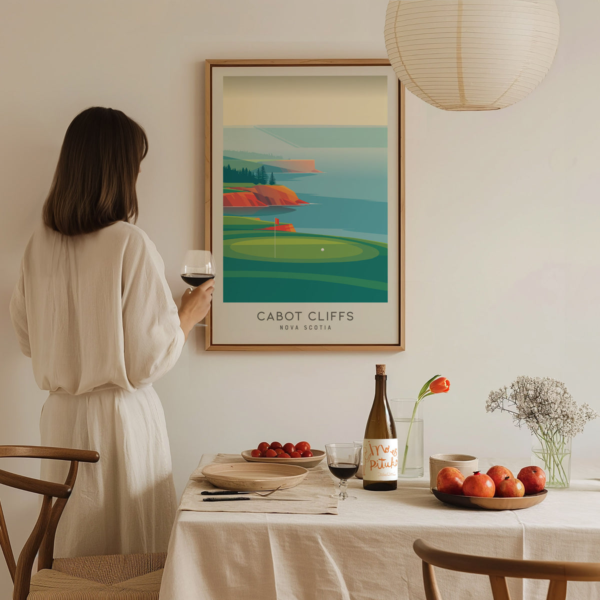 Cabot Cliffs Matte Border Poster | Nova Scotia Golf Wall Art Golfer Gift — styled in a modern interior