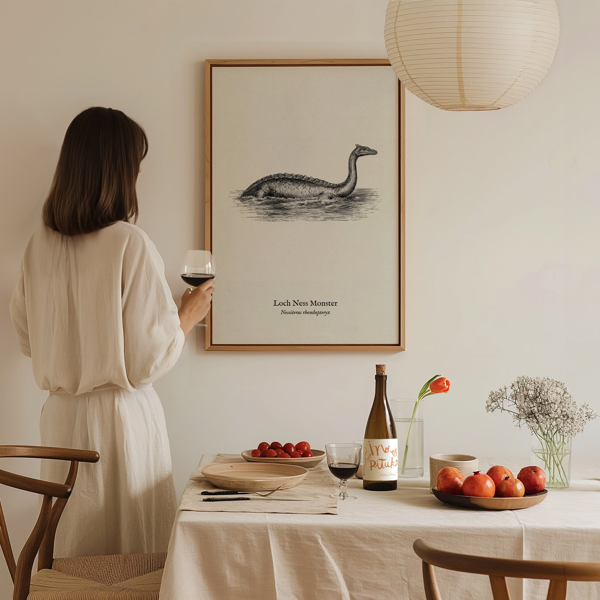 Loch Ness Monster Poster | Vintage Nessiteras rhombopteryx Zoological Illustration Wall Art — styled in a modern interior