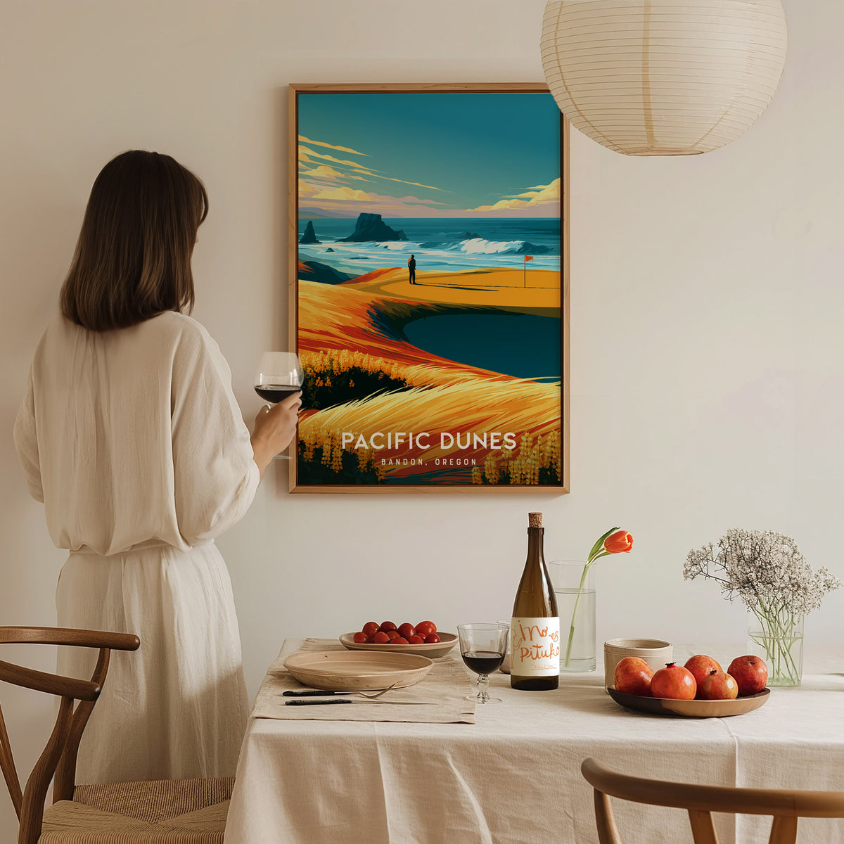 Pacific Dunes, Bandon, Oregon Poster | Links Poster Golfer Gift Wall Art — styled in a modern interior