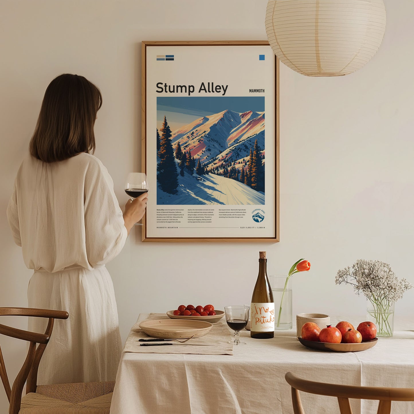 Stump Alley, Mammoth Poster | Bold Ski Run Mountain Wall Art — styled in a modern interior