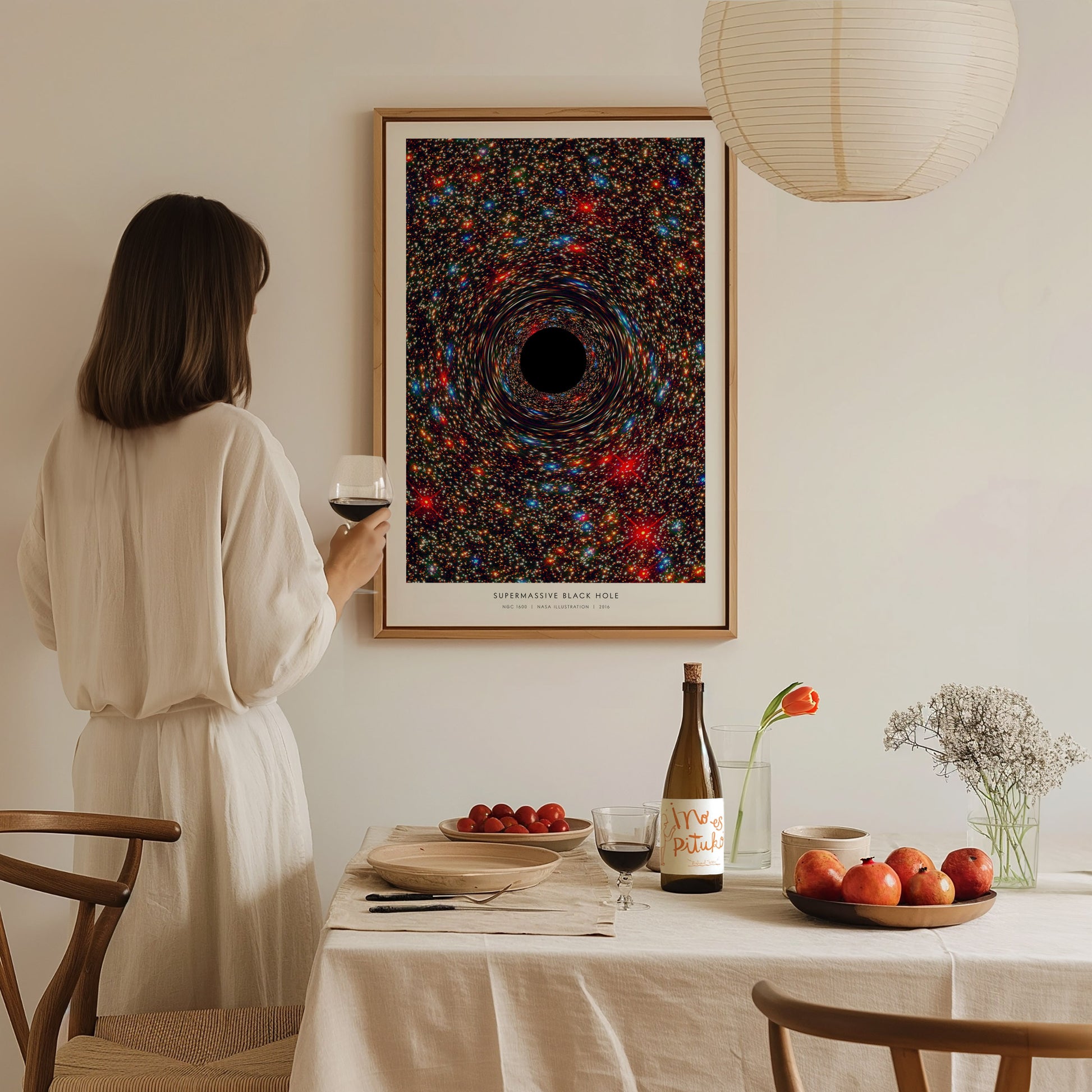 Supermassive Black Hole Poster | NASA NGC 1600 Space Photography Wall Art — styled in a modern interior