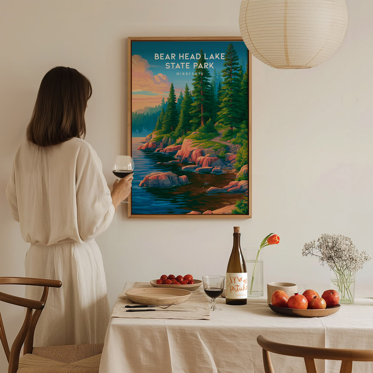 Bear Head Lake State Park, Minnesota Poster | Northwoods Lakeside Wilderness Wall Art — styled in a modern interior
