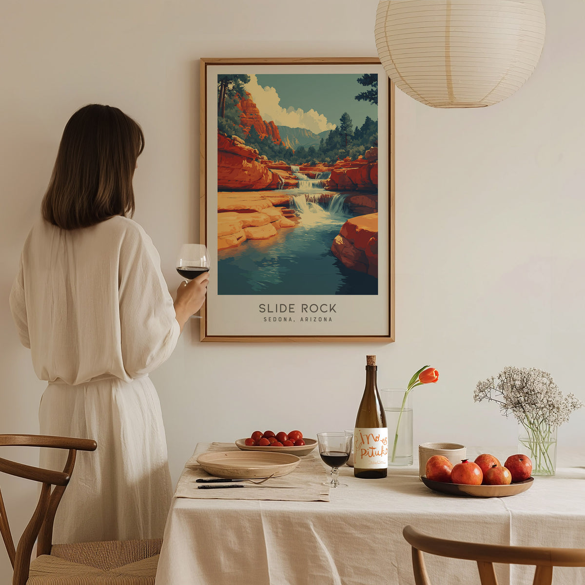 Slide Rock Matte Border Poster | Sedona, Arizona Travel Wall Art — styled in a modern interior